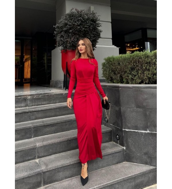 193992 KIRMIZI ELBİSE ZARA MODEL