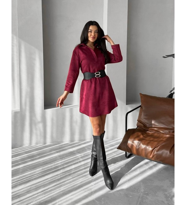 200366 BORDO ELBİSE SÜET KUMAŞ