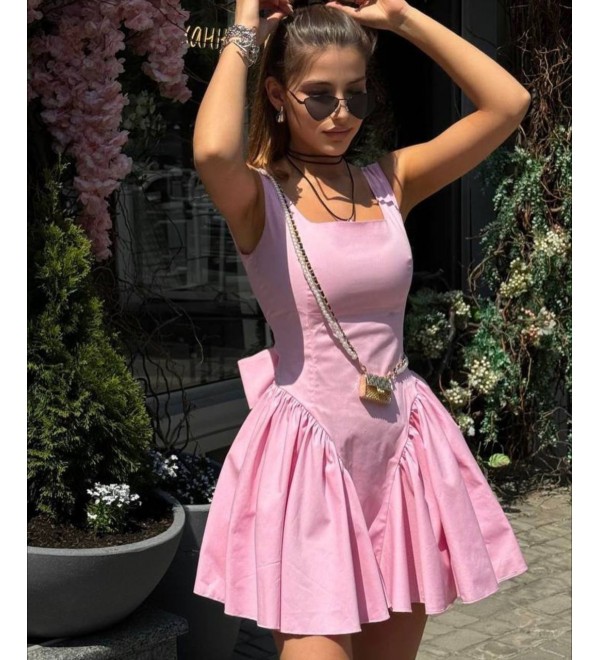 202102 PEMBE ELBİSE POPLİN KUMAŞ