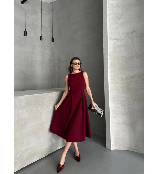 203835 BORDO ELBİSE DABIL KUMAŞ
