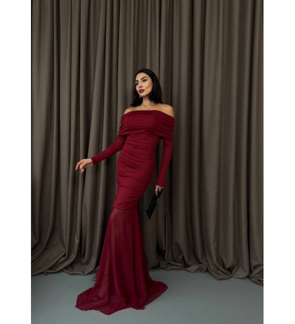 204278 BORDO ELBİSE DALGIÇ KUMAŞ