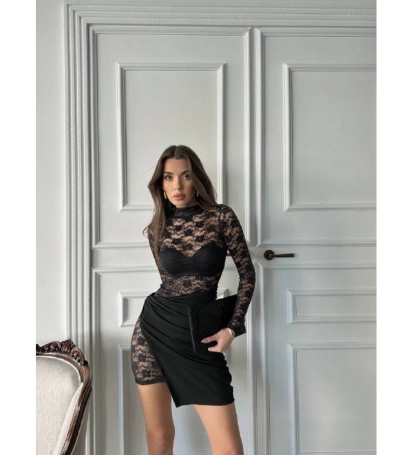 204549 SCHWARZ KLEID Guipurized