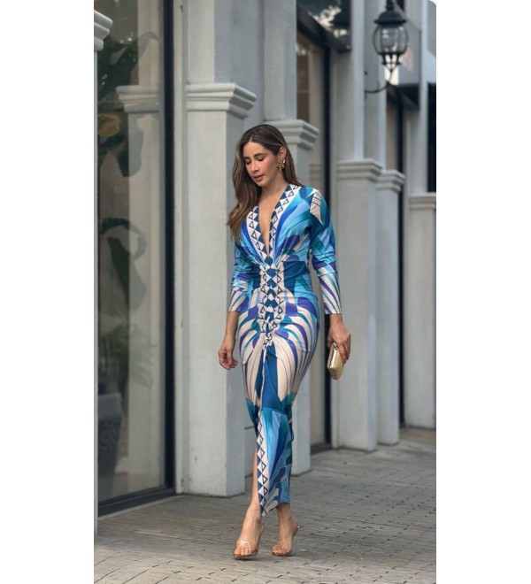 204605 Gemustert KLEID Tauchgewebe