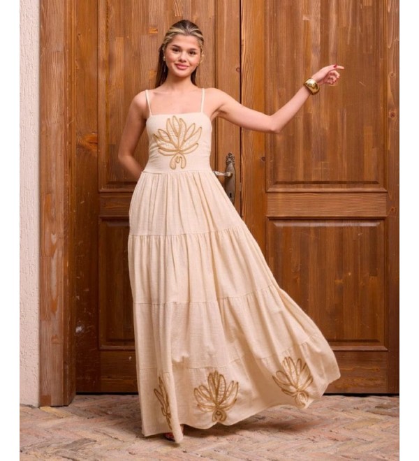 204687 CREME KLEID Leinenstoff