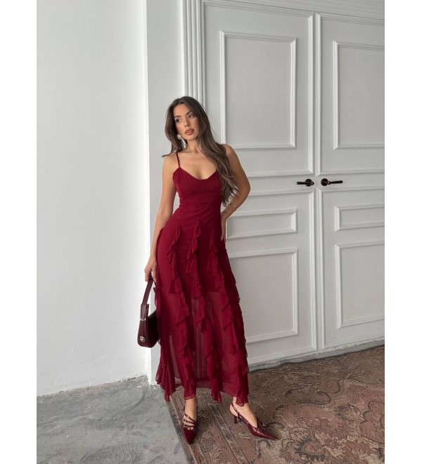 208144 BORDO ABİYE ŞİFON KUMAŞ