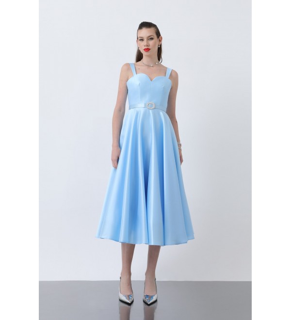 209564 BLAU Abendkleid Satinstoff