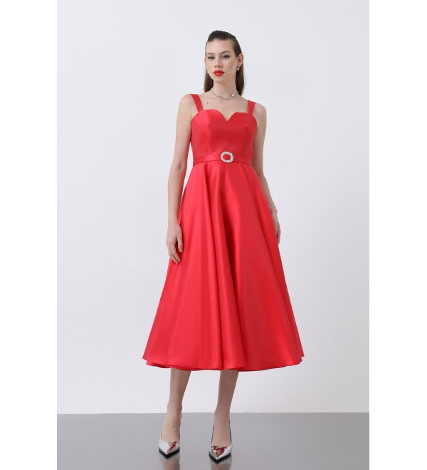 209565 ROT Abendkleid Satinstoff