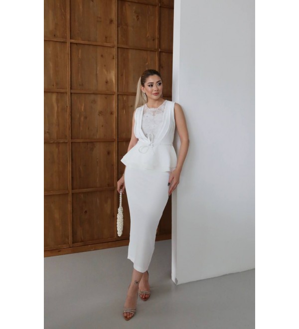 209676 WEISS Abendkleid SATZ