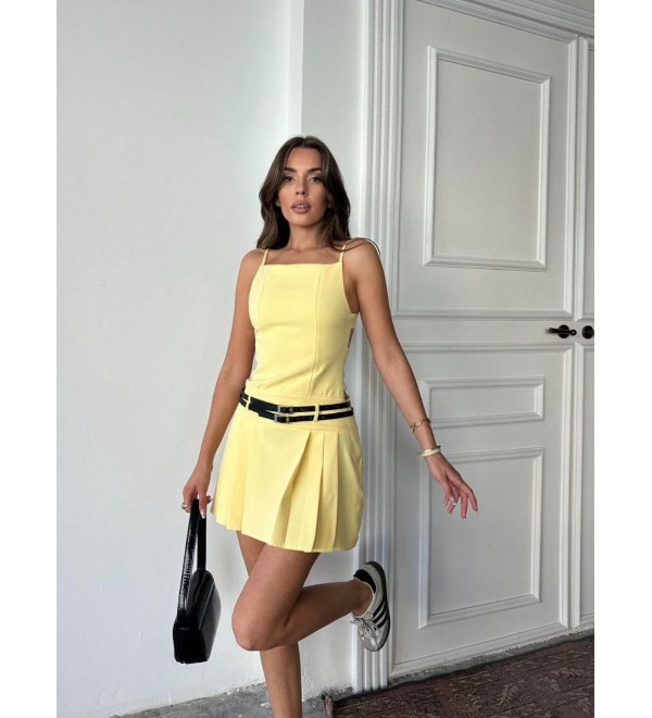 211731 SARI ELBİSE ATLAS KUMAŞ