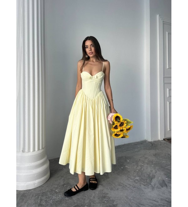 211744 SARI ELBİSE POPLİN KUMAŞ
