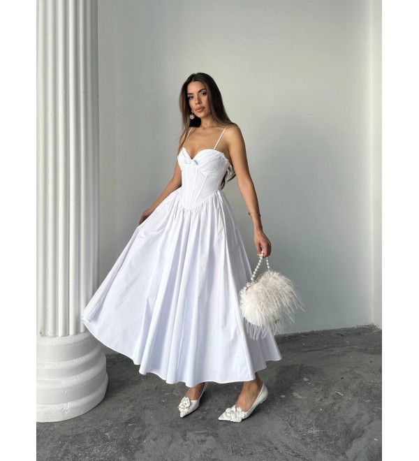 211746 BEYAZ ELBİSE POPLİN KUMAŞ