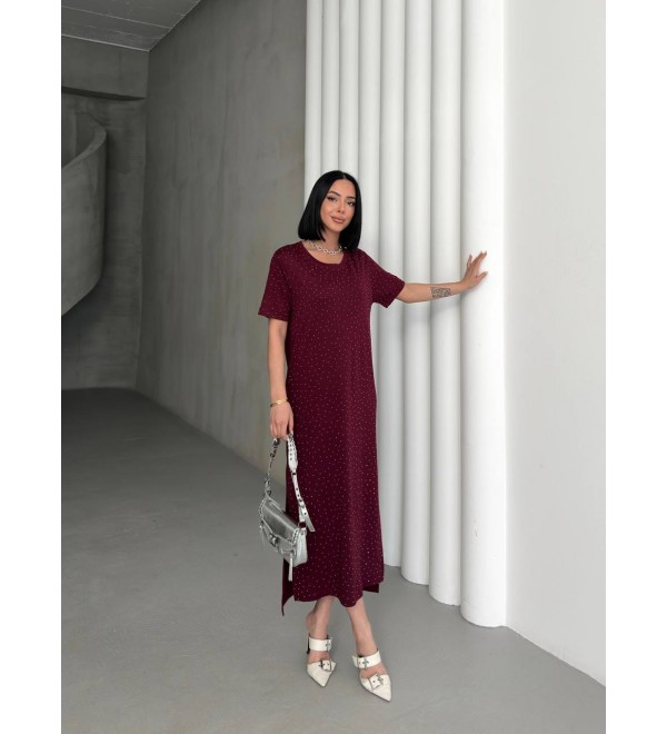 211809 BORDO ELBİSE MODAL KUMAŞ