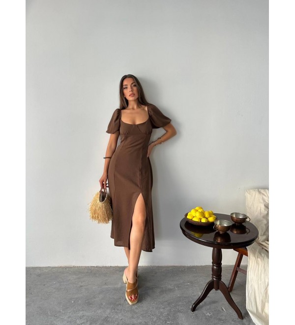 212137 KAHVE ELBİSE AİROBİN KUMAŞ
