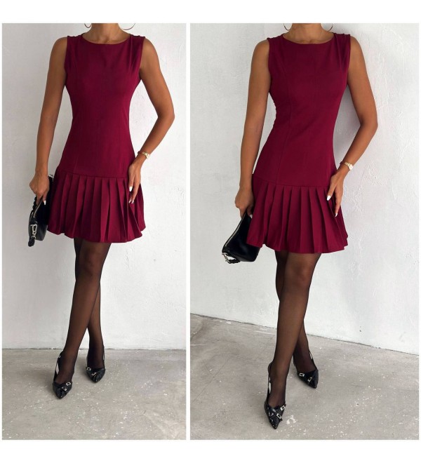 212536 BORDO ELBİSE DABIL KUMAŞ