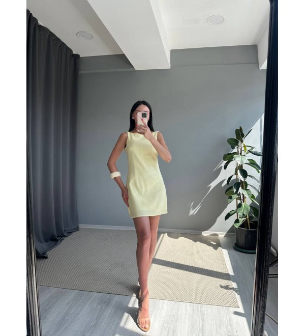 212623 SARI ELBİSE KETEN KUMAŞ