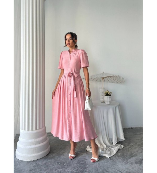 213894 PEMBE ELBİSE KETEN