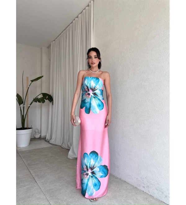 213905 PEMBE ELBİSE SATEN