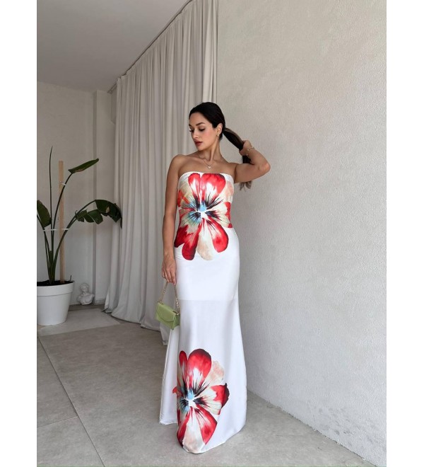 213907 BEYAZ ELBİSE SATEN