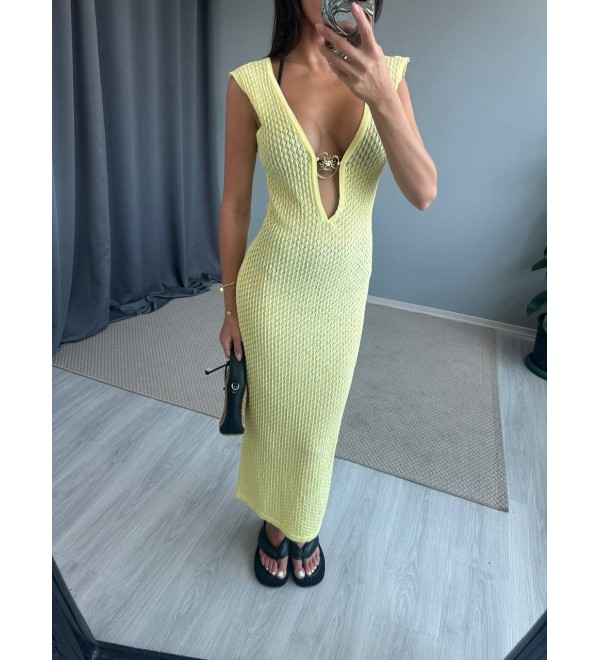 213963 SARI ELBİSE TRİKO