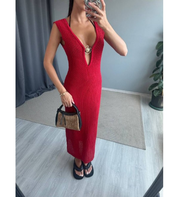 213964 KIRMIZI ELBİSE TRİKO