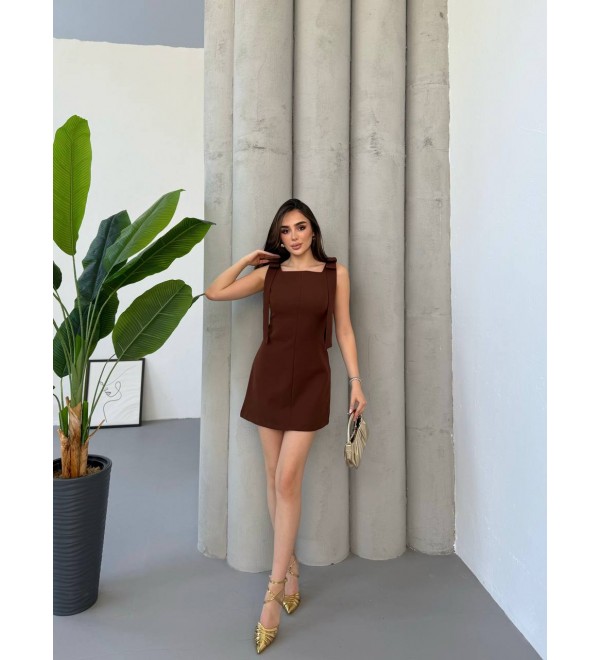 214088 KAHVE ELBİSE İTHAL KUMAŞ