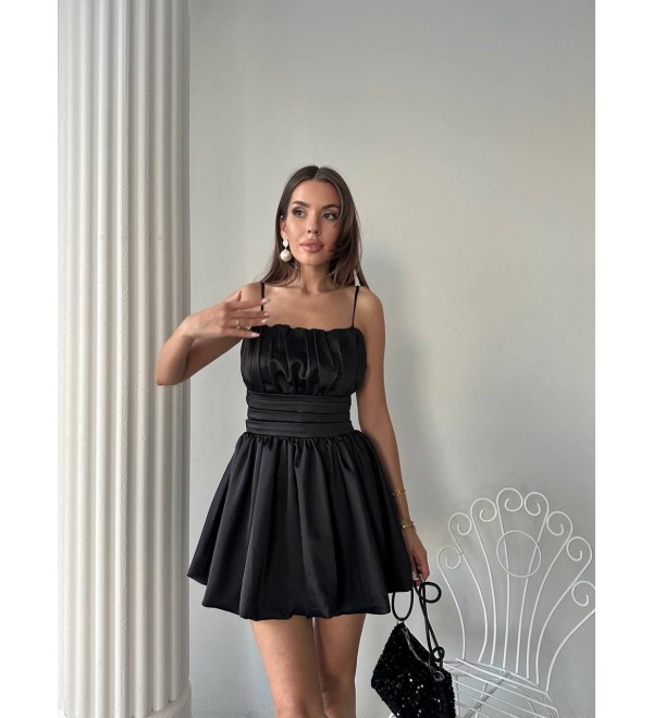 214205 SİYAH ELBİSE SATEN
