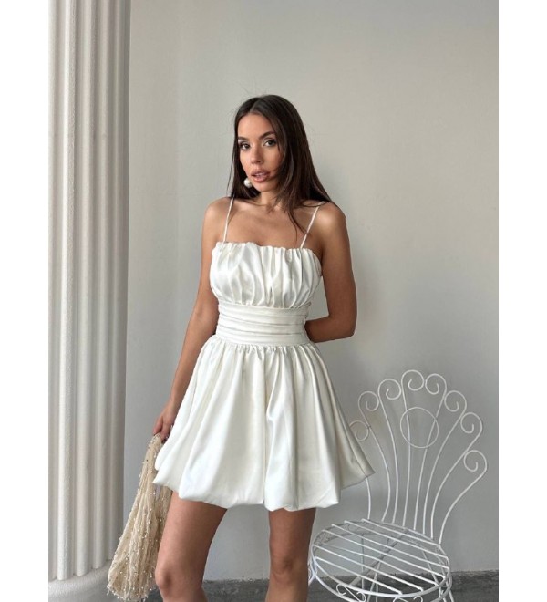 214207 BEYAZ ELBİSE SATEN