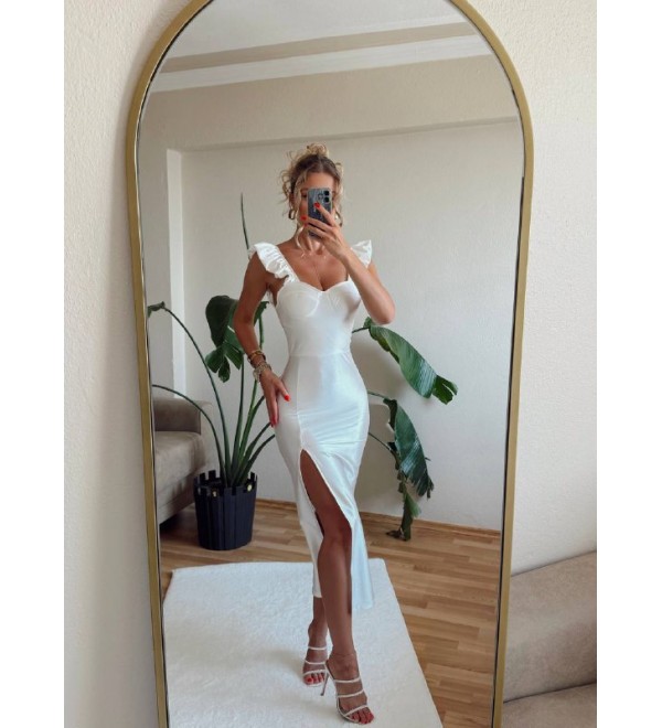 214232 BEYAZ ELBİSE SATEN