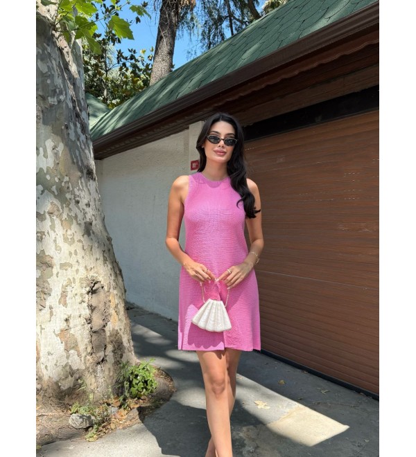 214325 PEMBE ELBİSE TRİKO