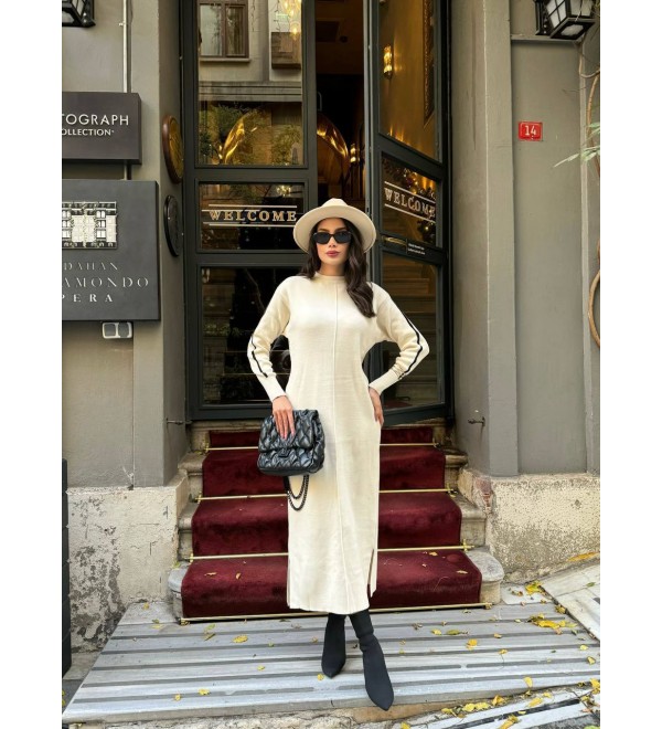 214349 KREM ELBİSE TRİKO