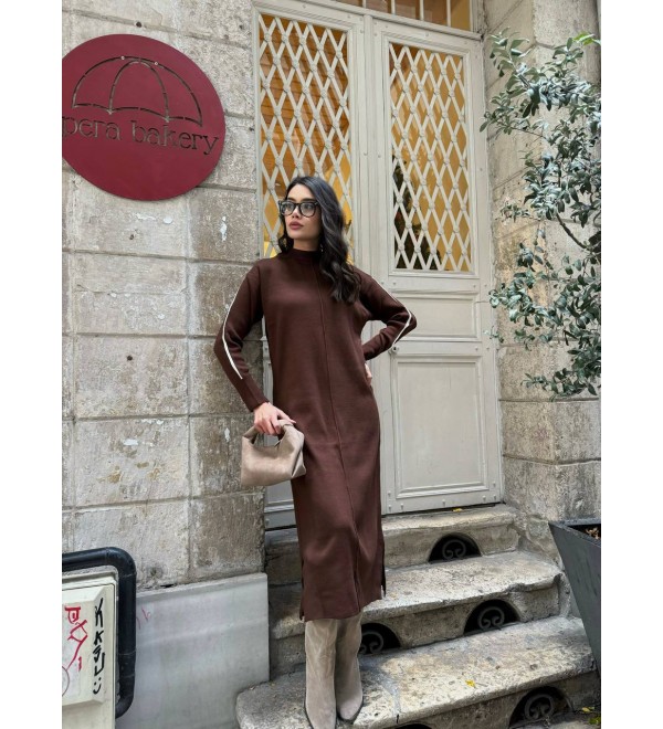 214350 KAHVE ELBİSE TRİKO