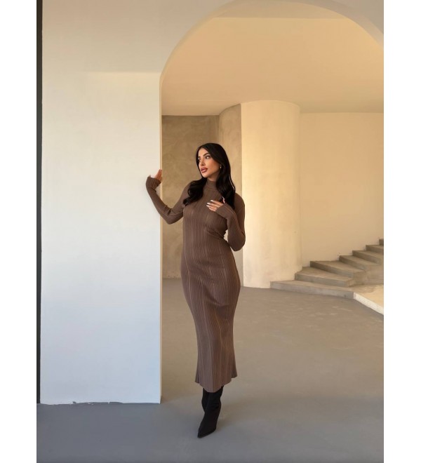 214389 KAHVE ELBİSE TRİKO