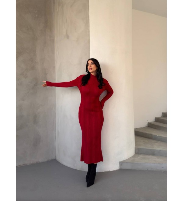 214390 KIRMIZI ELBİSE TRİKO