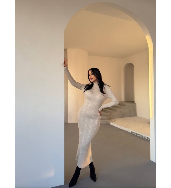 214392 EKRU ELBİSE TRİKO