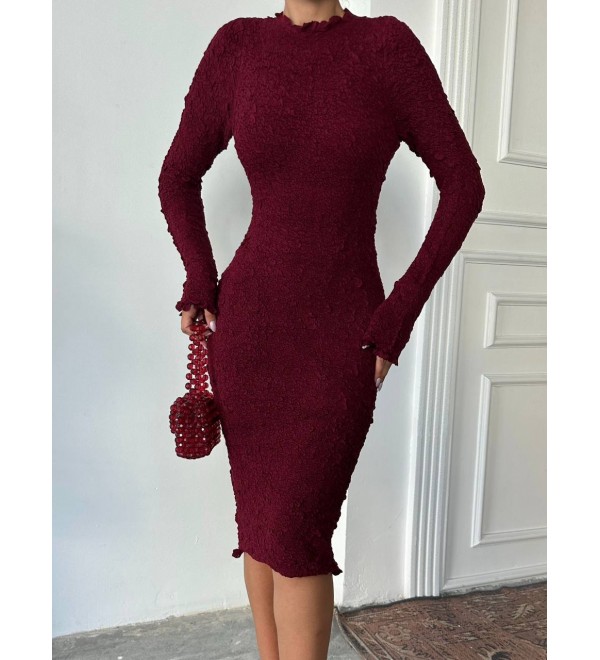 215375 BORDO ELBİSE TRİKO