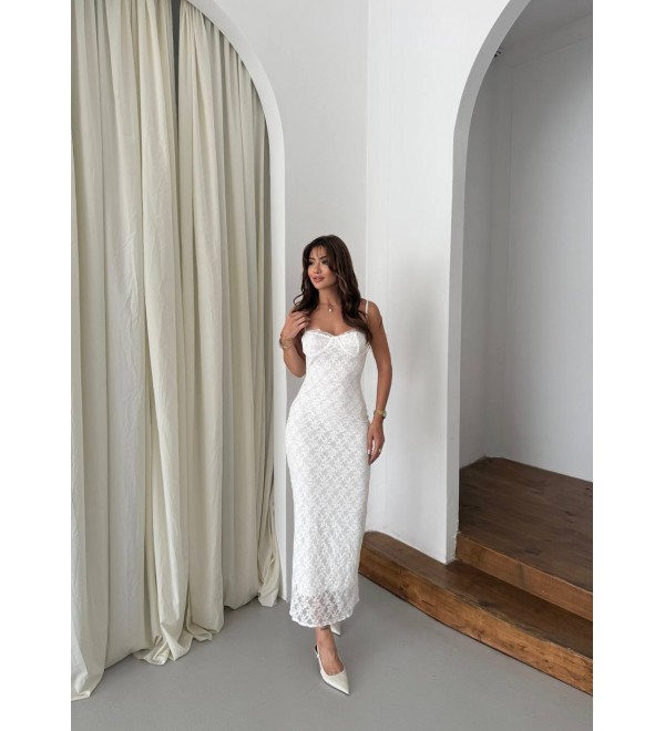 215474 BEYAZ ELBİSE FRANSIZ DANTEL