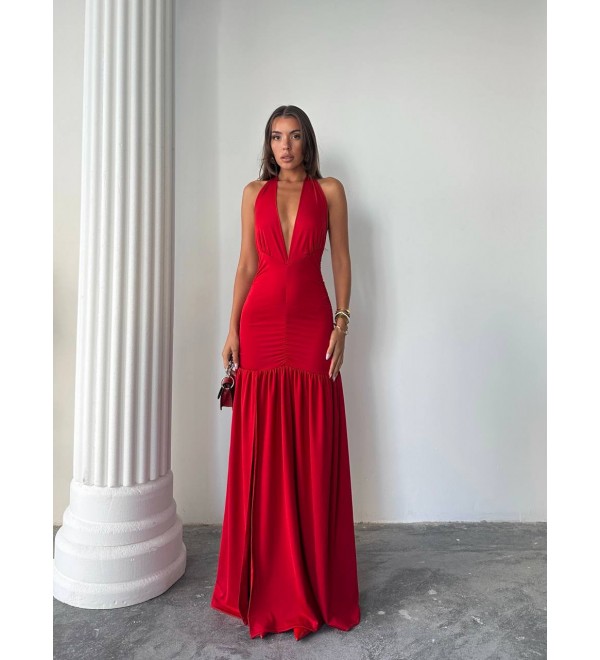215654 KIRMIZI ELBİSE DALGIÇ KUMAŞ