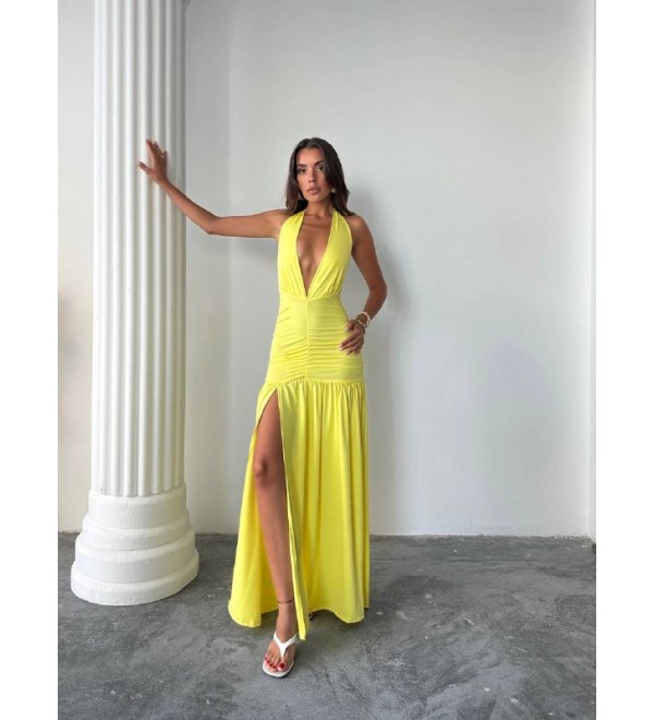 215655 SARI ELBİSE DALGIÇ KUMAŞ