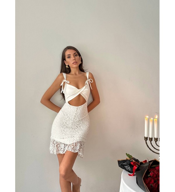 215658 BEYAZ ELBİSE DALGIÇ KUMAŞ